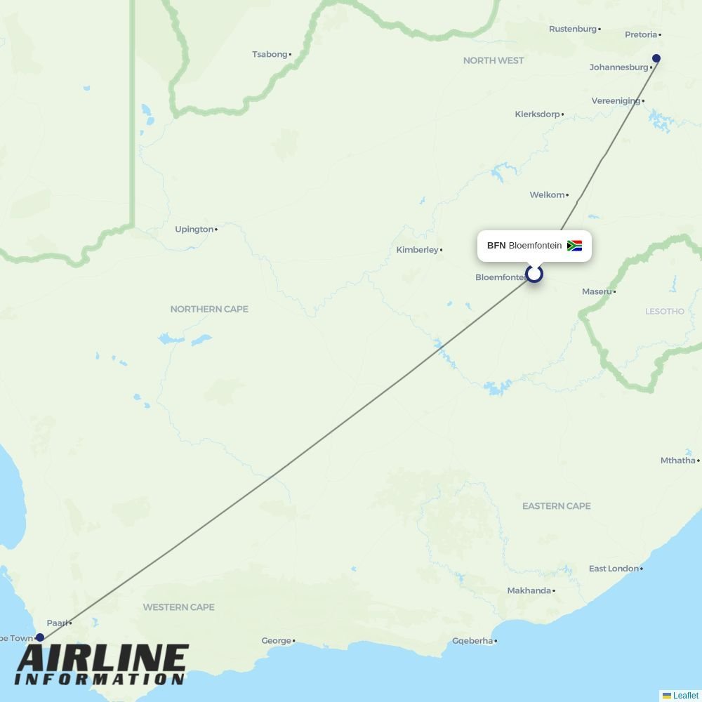 Safair routes from BFN