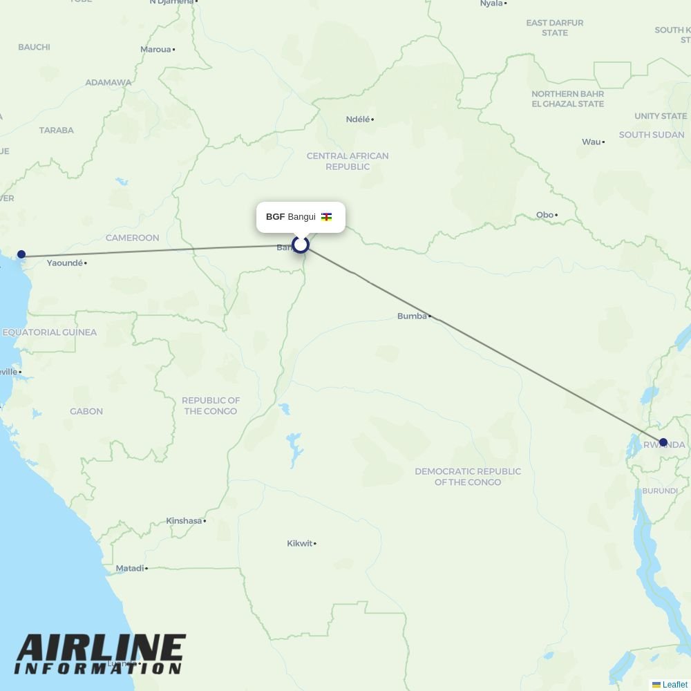 RwandAir routes from BGF