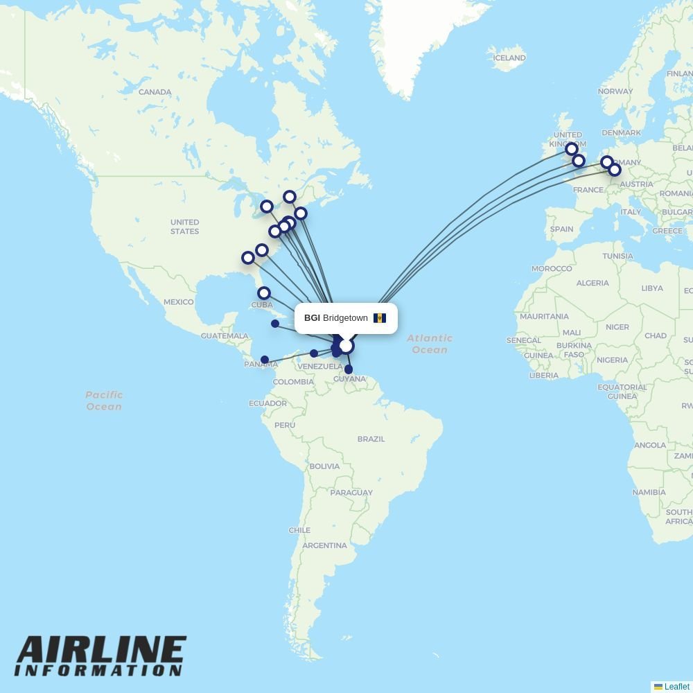 Virgin Atlantic routes from BGI
