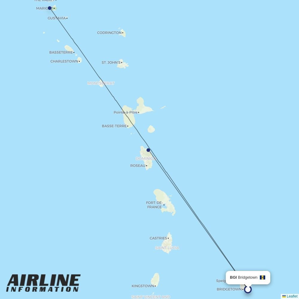 Winair routes from BGI