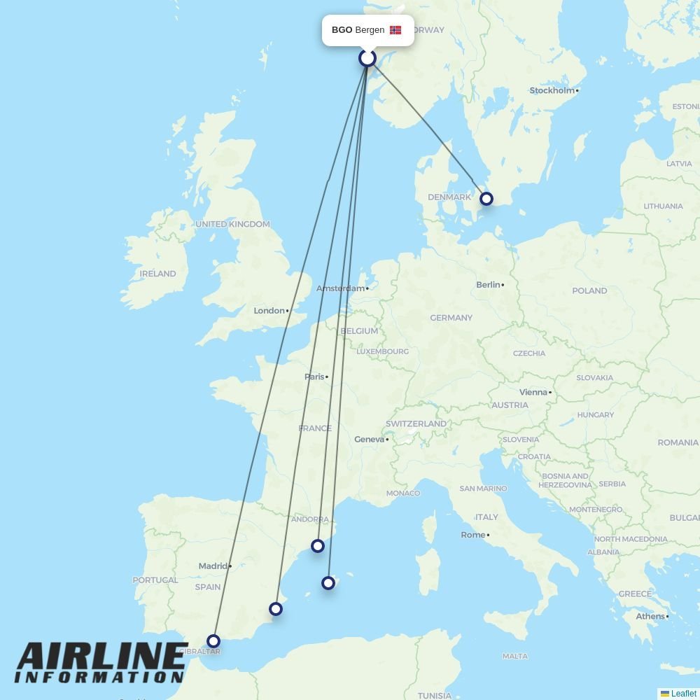 Norwegian Air Sweden routes from BGO