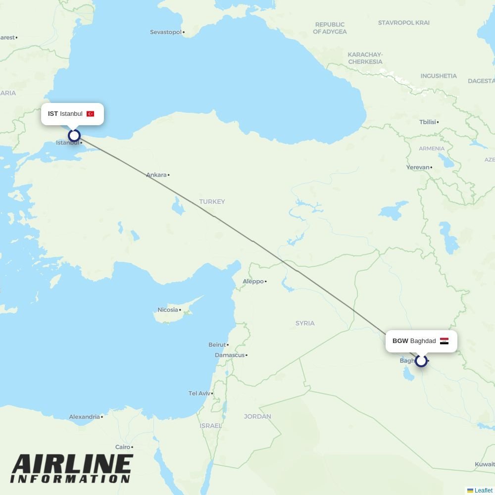 Fly Baghdad routes from BGW