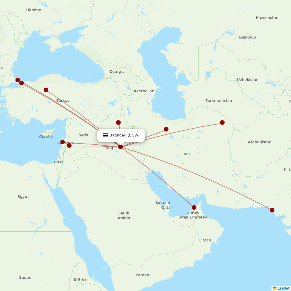 Fly Baghdad at BGW route map