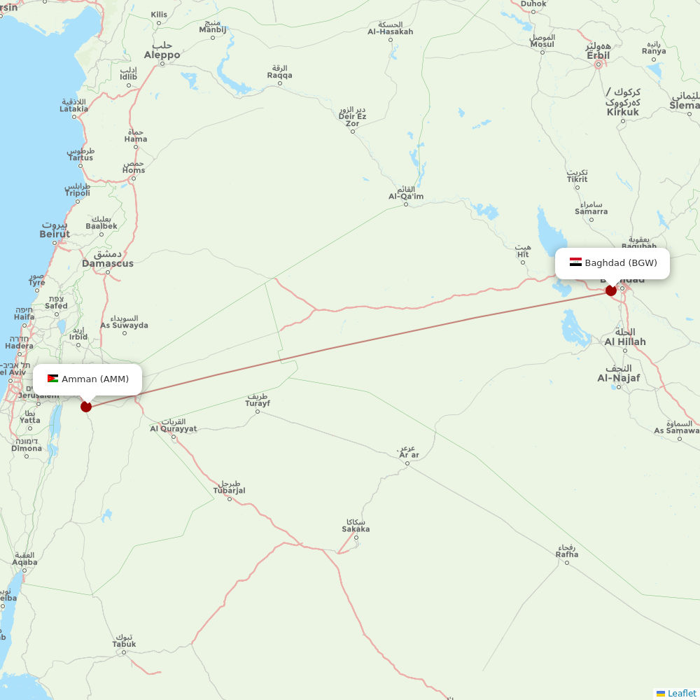 Royal Jordanian at BGW route map