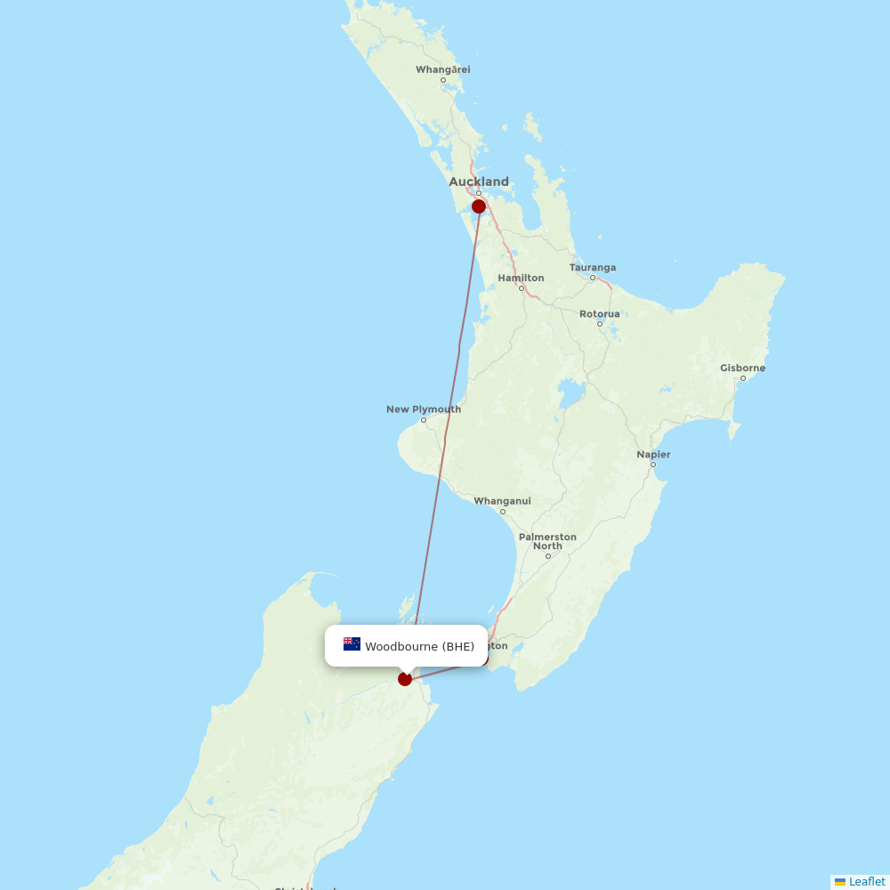Air New Zealand at BHE route map