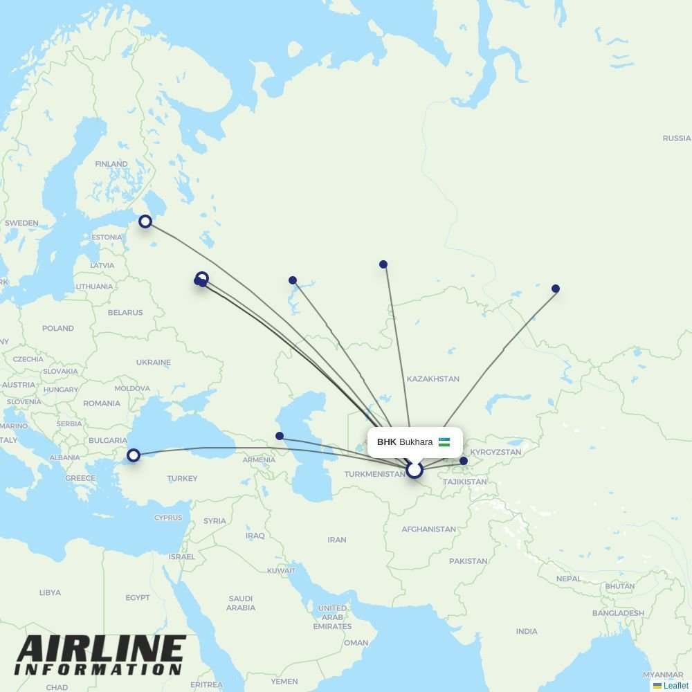 Uzbekistan Airways routes from BHK