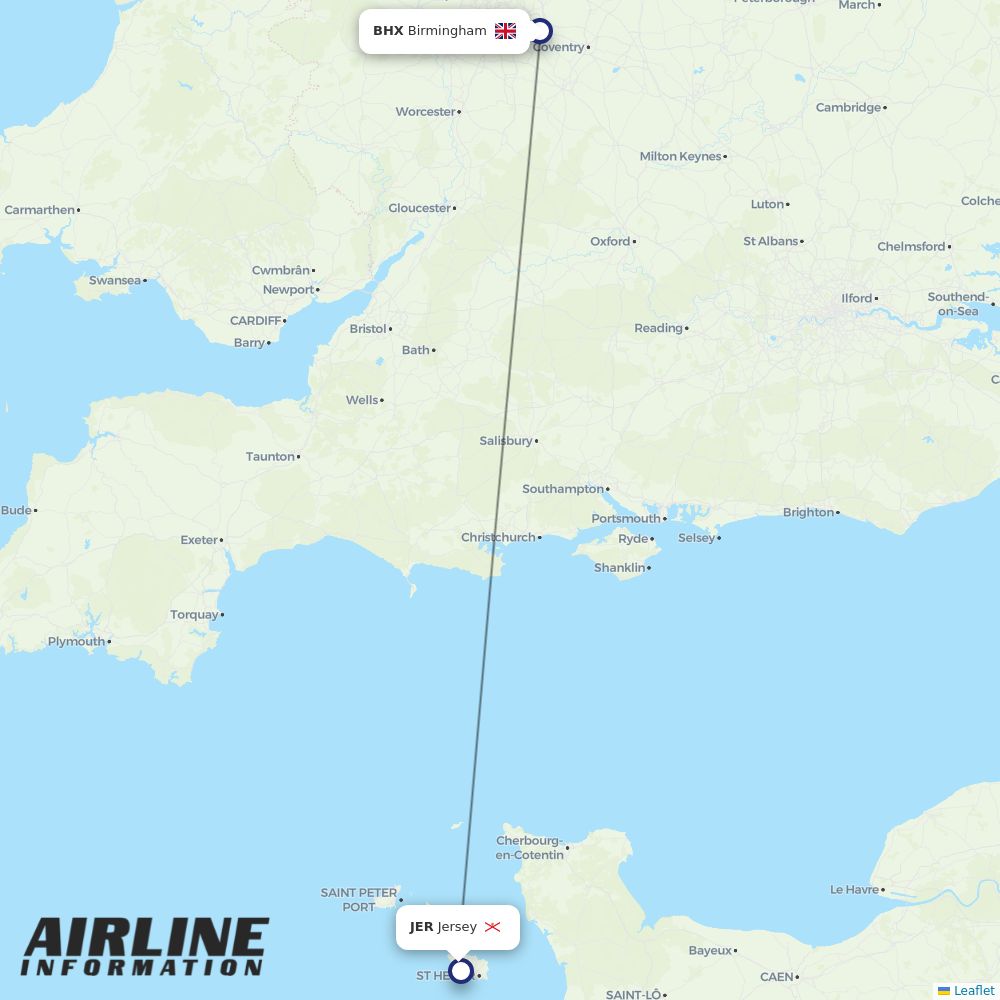 Blue Islands at BHX route map