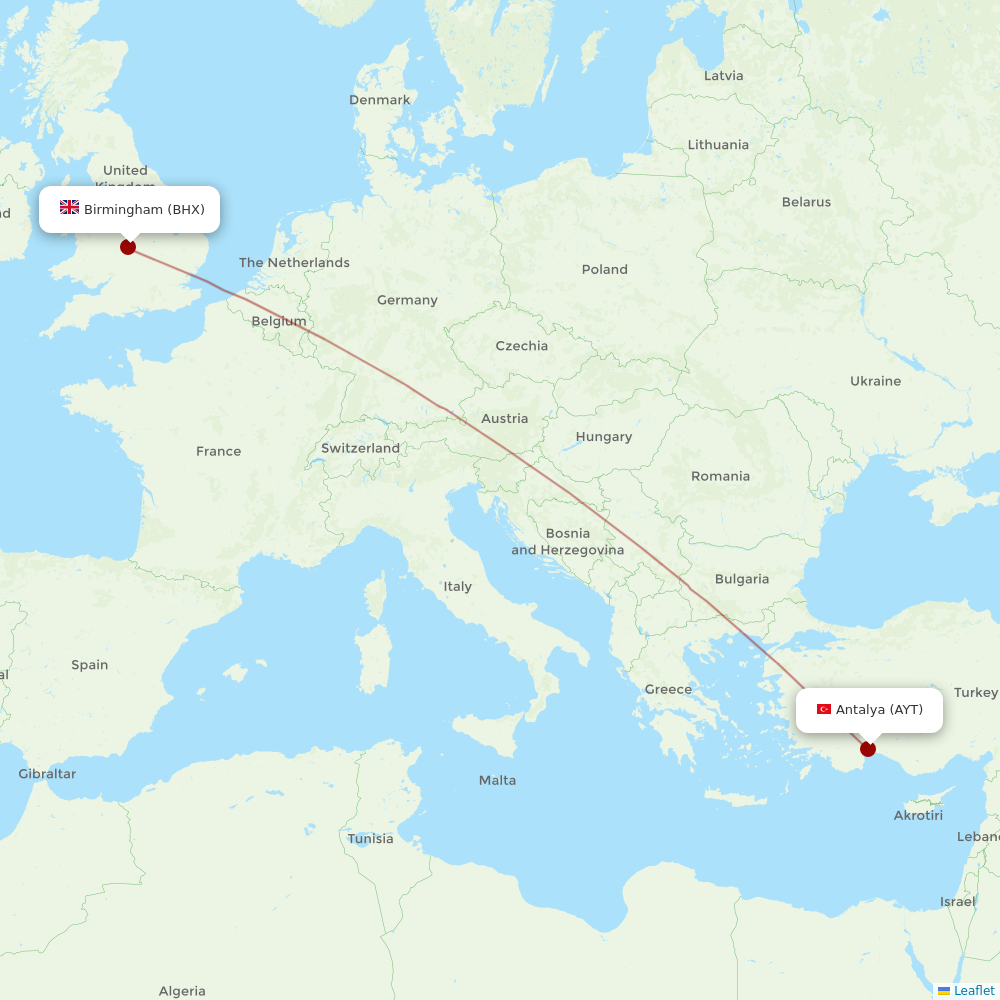Corendon Airlines at BHX route map