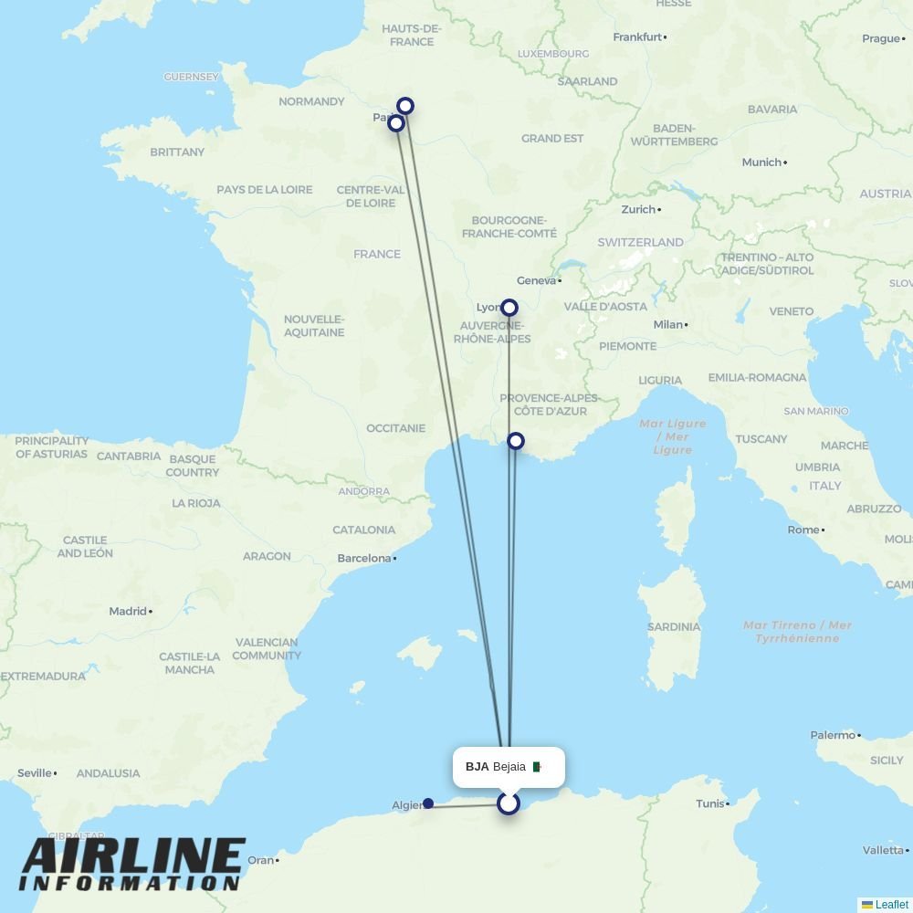 Air Algerie routes from BJA