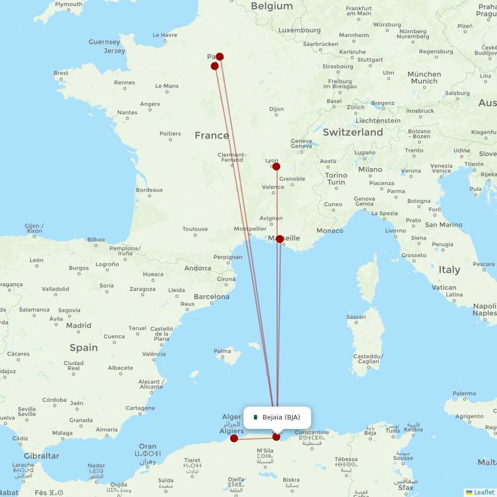 Air Algerie at BJA route map