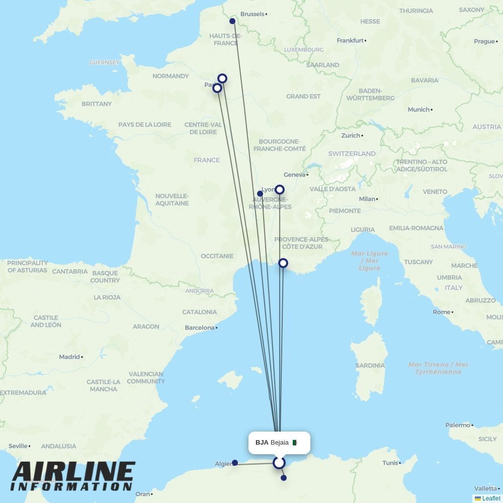 Transavia France routes from BJA