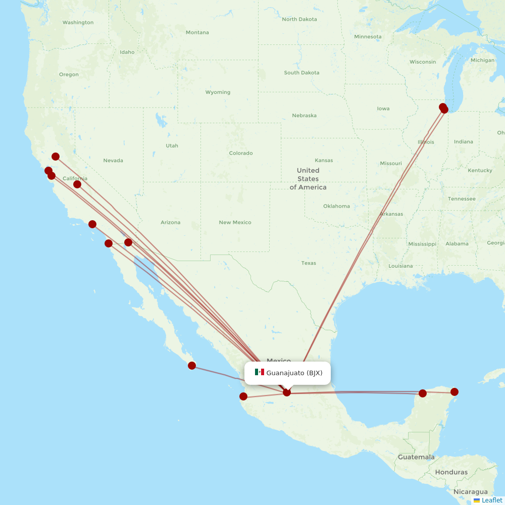 Volaris at BJX route map