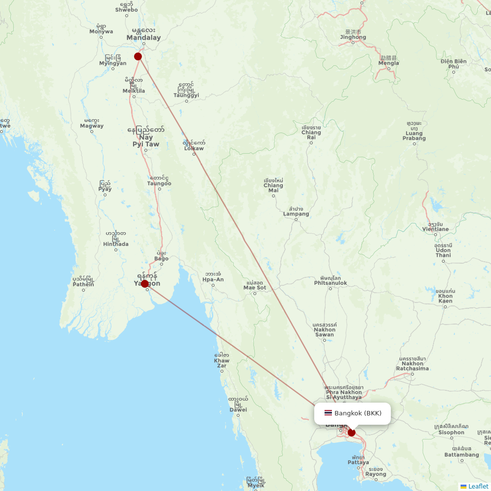 Myanmar Airways International at BKK route map
