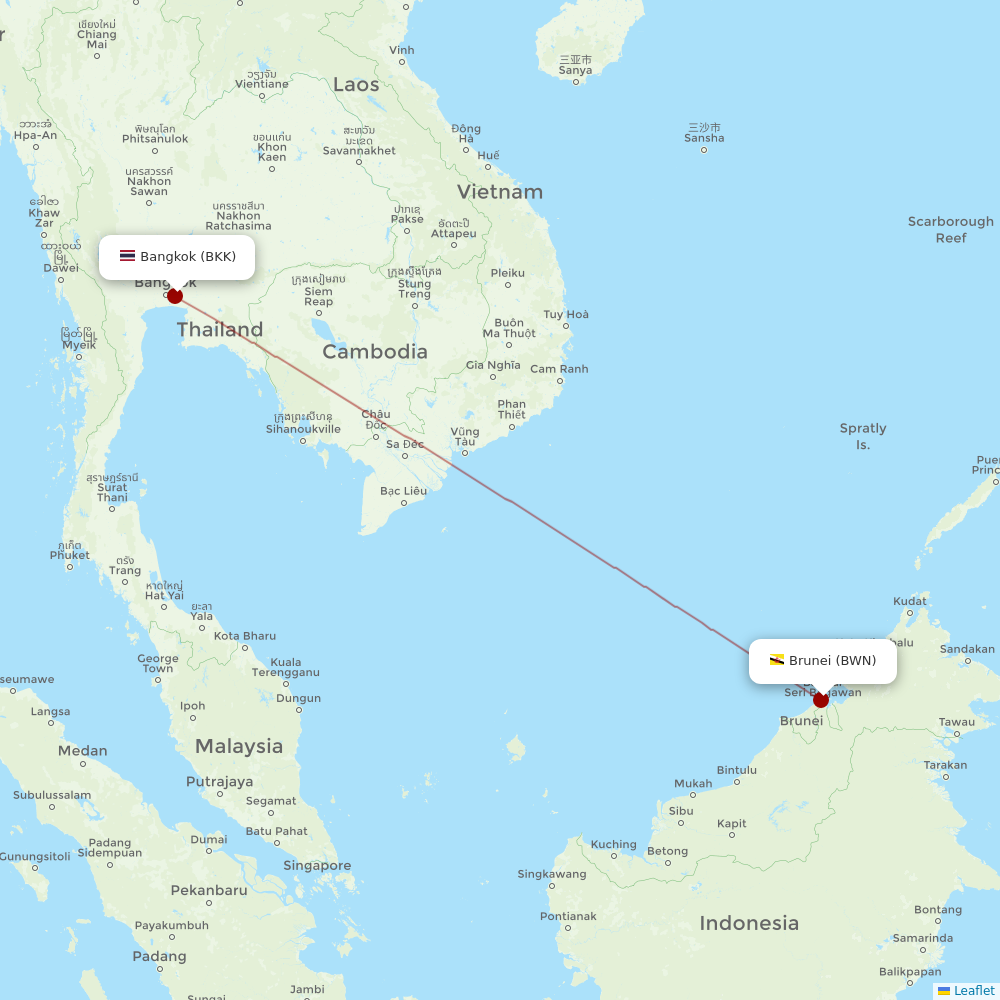 Royal Brunei Airlines at BKK route map