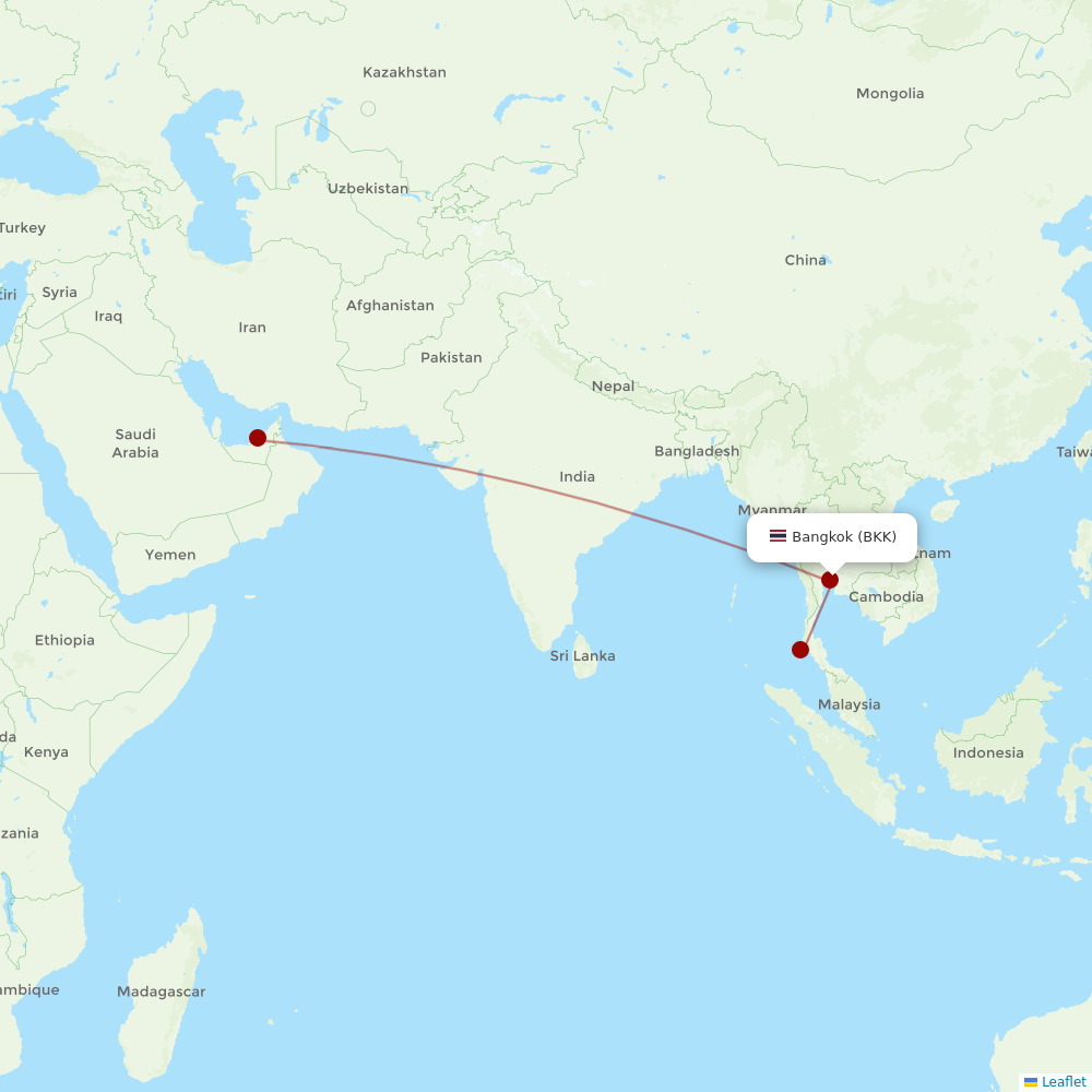 Etihad Airways at BKK route map