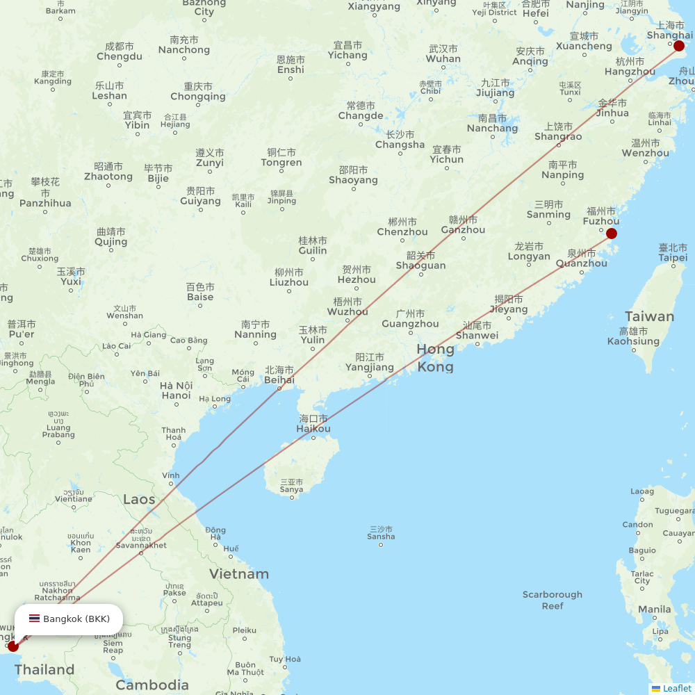Shanghai Airlines at BKK route map