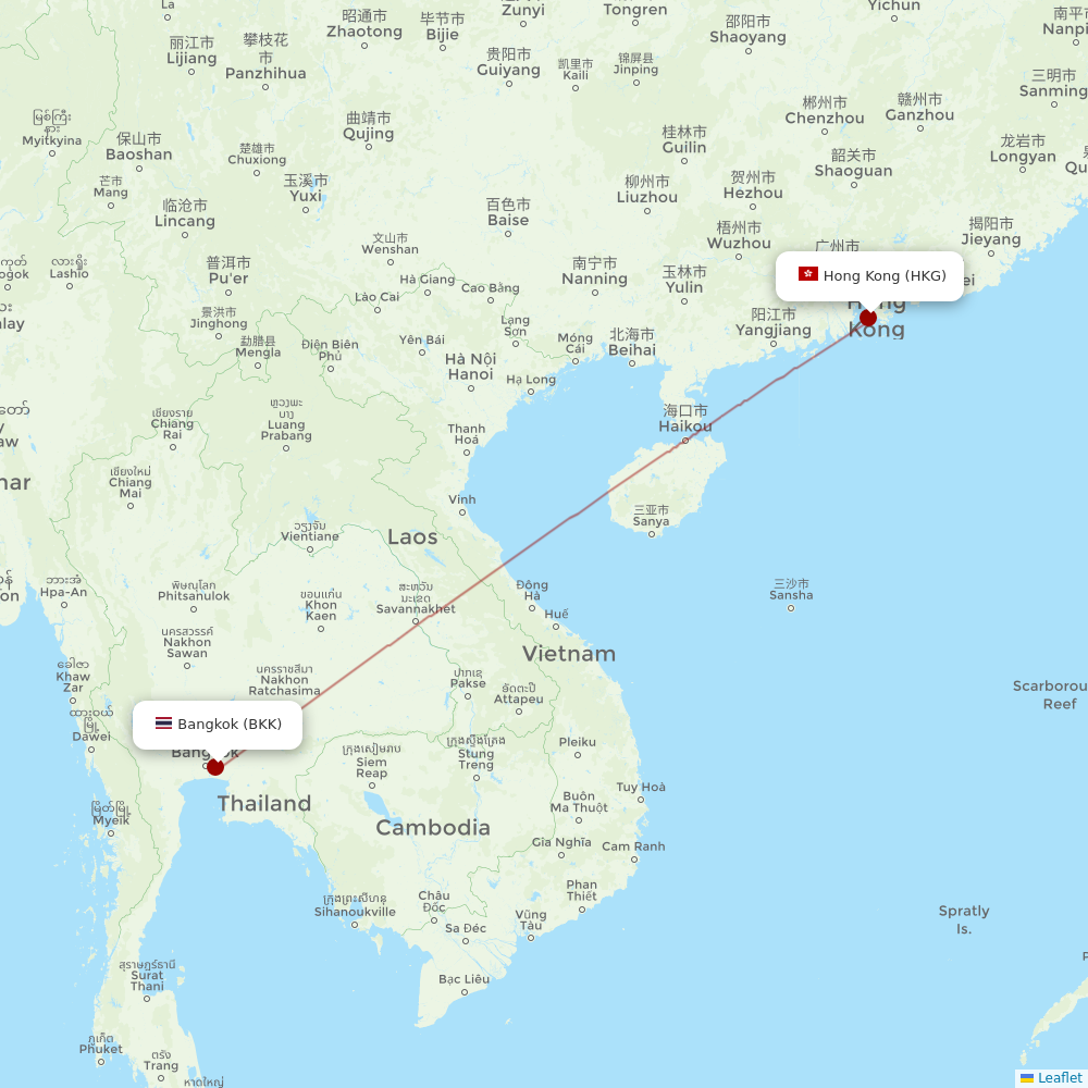 Hong Kong Airlines at BKK route map