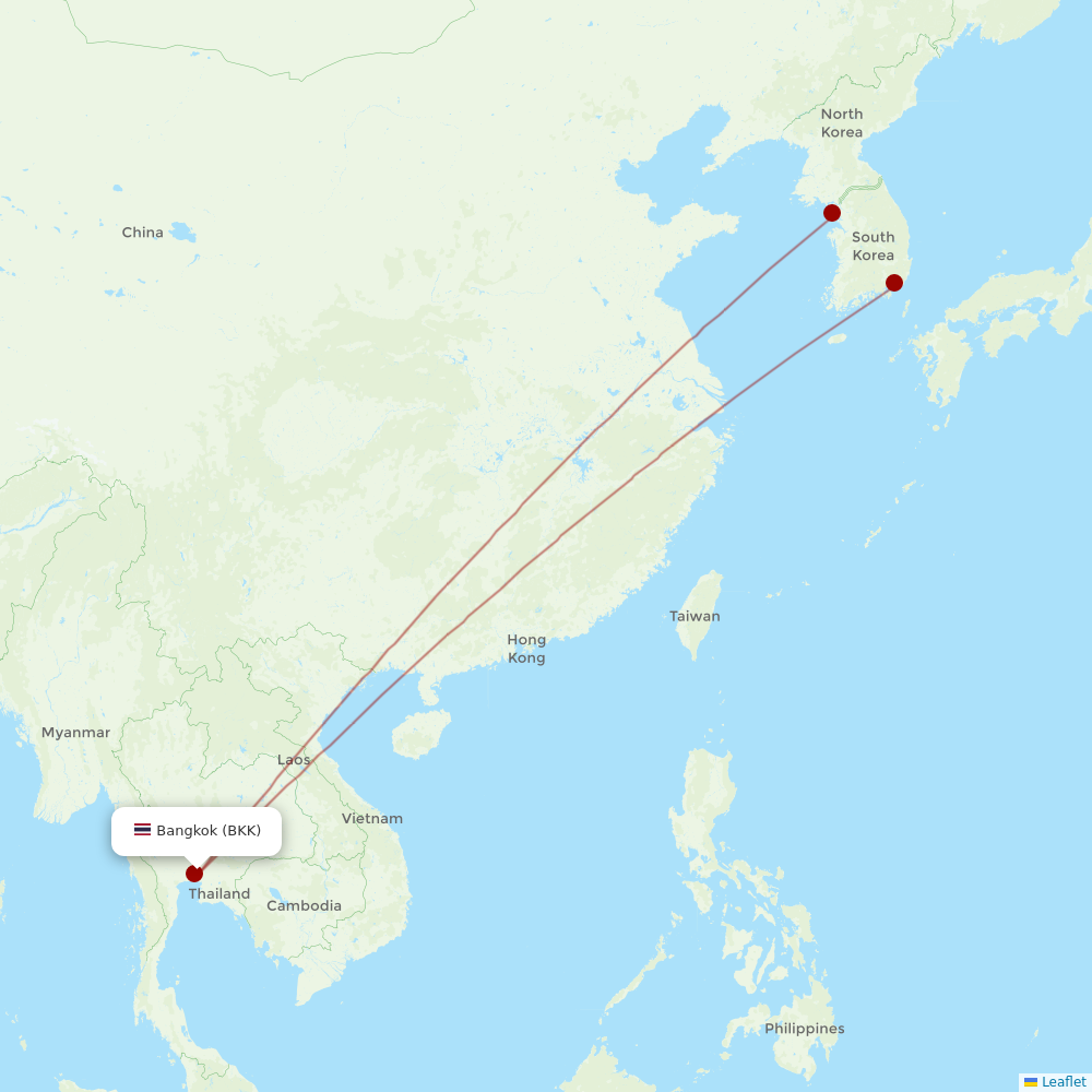 Korean Air at BKK route map