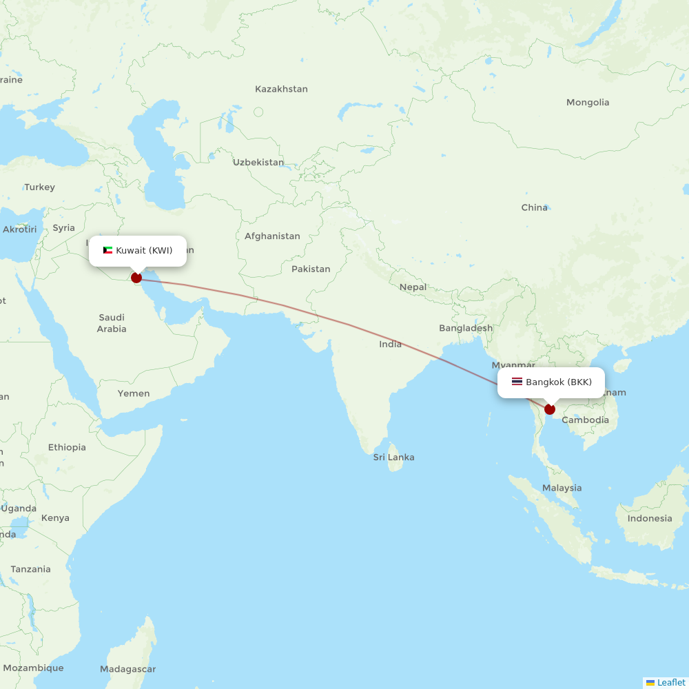 Kuwait Airways at BKK route map