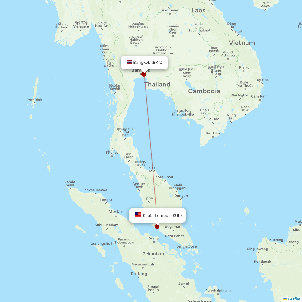 Malaysia Airlines at BKK route map