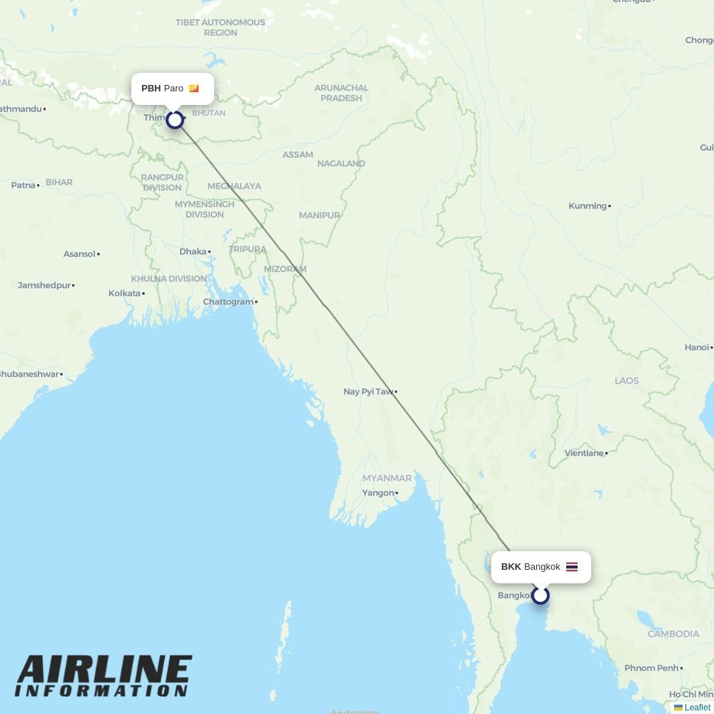 Airlines with flights from Bangkok to Paro (BKK to PBH) | Airline ...