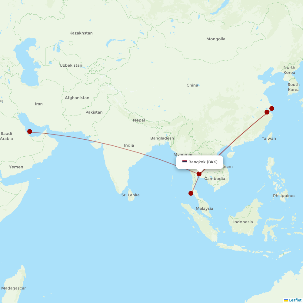 Qatar Airways at BKK route map
