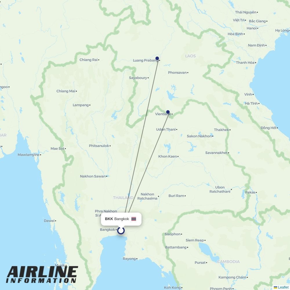 Lao Airlines routes from BKK