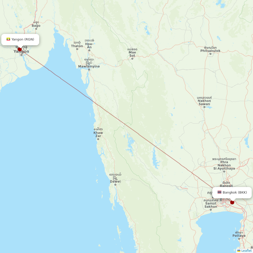 Myanmar National Airlines at BKK route map