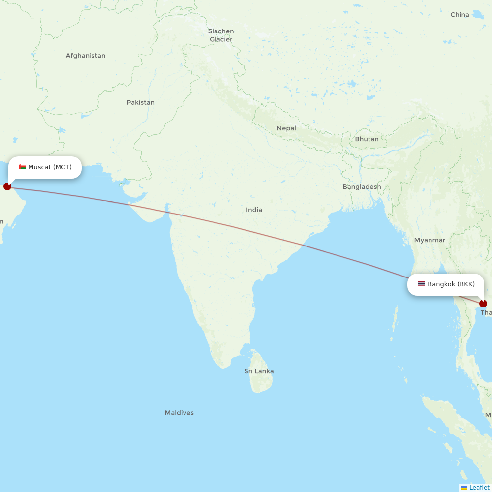Oman Air at BKK route map