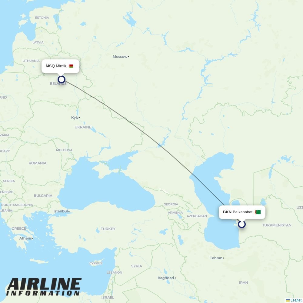 Turkmenistan Airlines routes from BKN