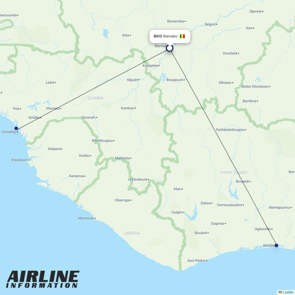 Air Cote DIvoire routes from BKO