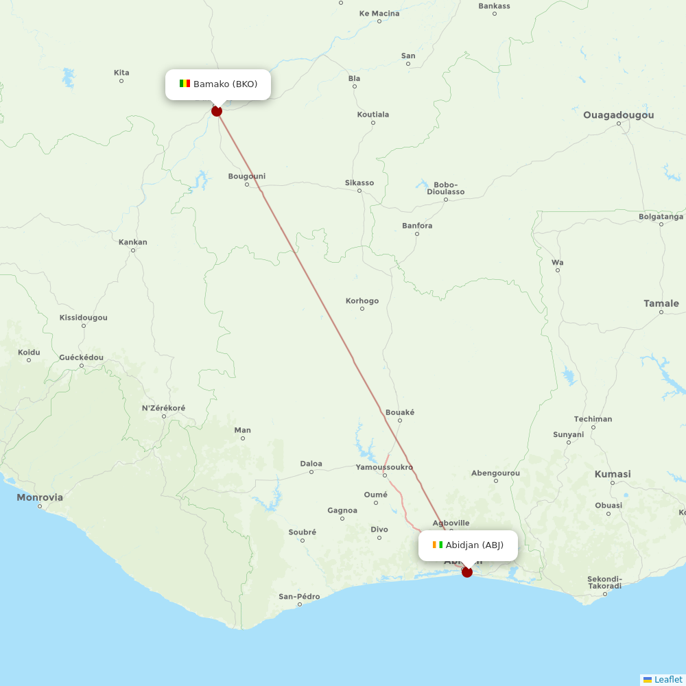 Air Cote D'Ivoire at BKO route map