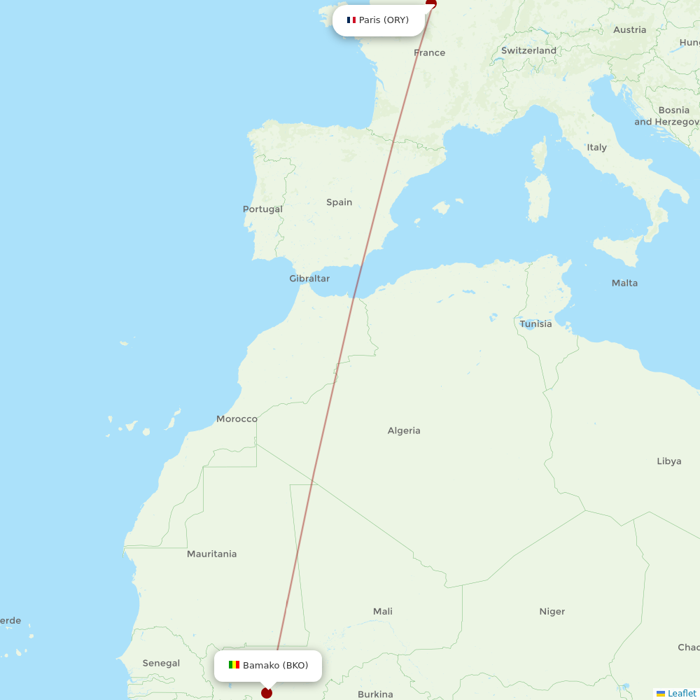 Corsair at BKO route map