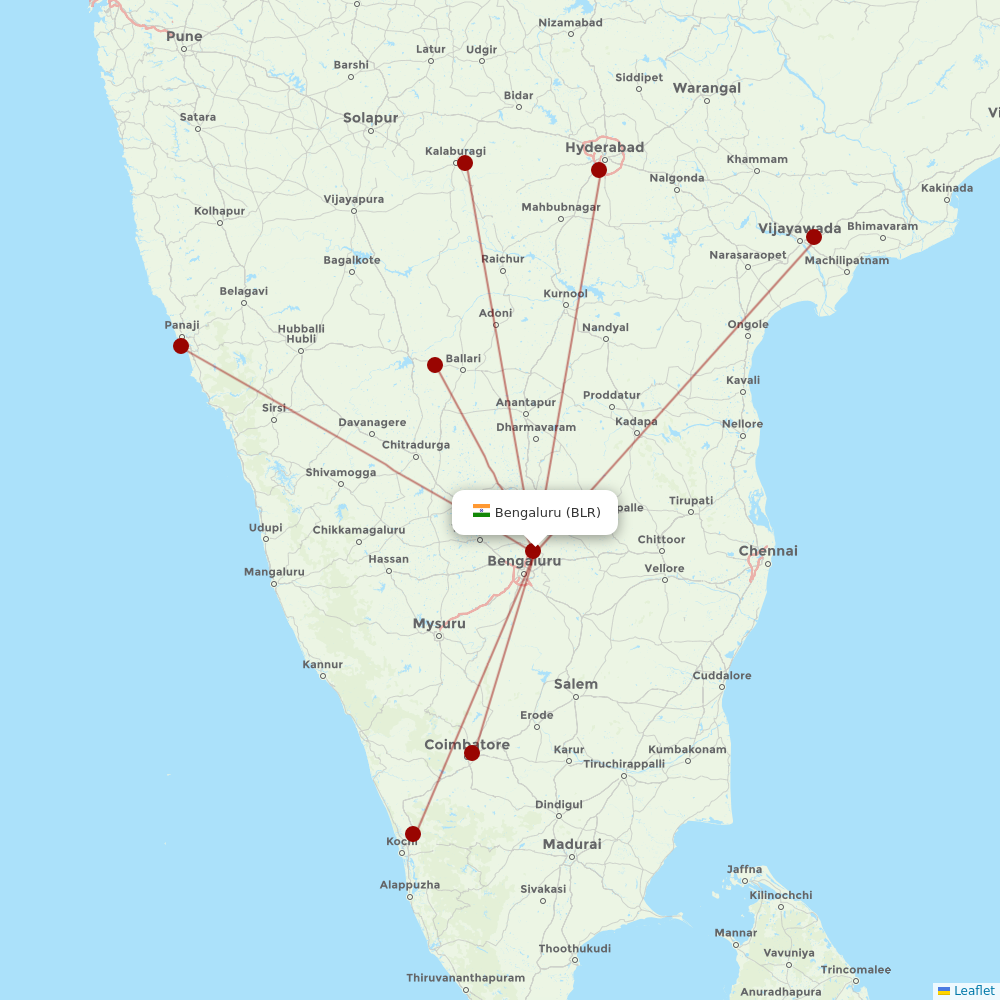 Air India at BLR route map