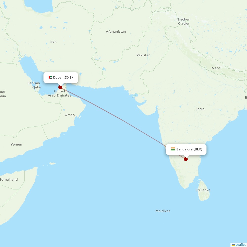 Emirates at BLR route map