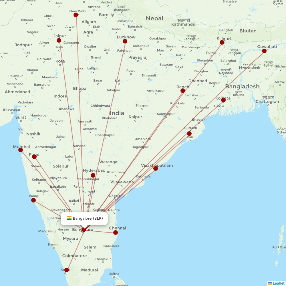 AirAsia India at BLR route map