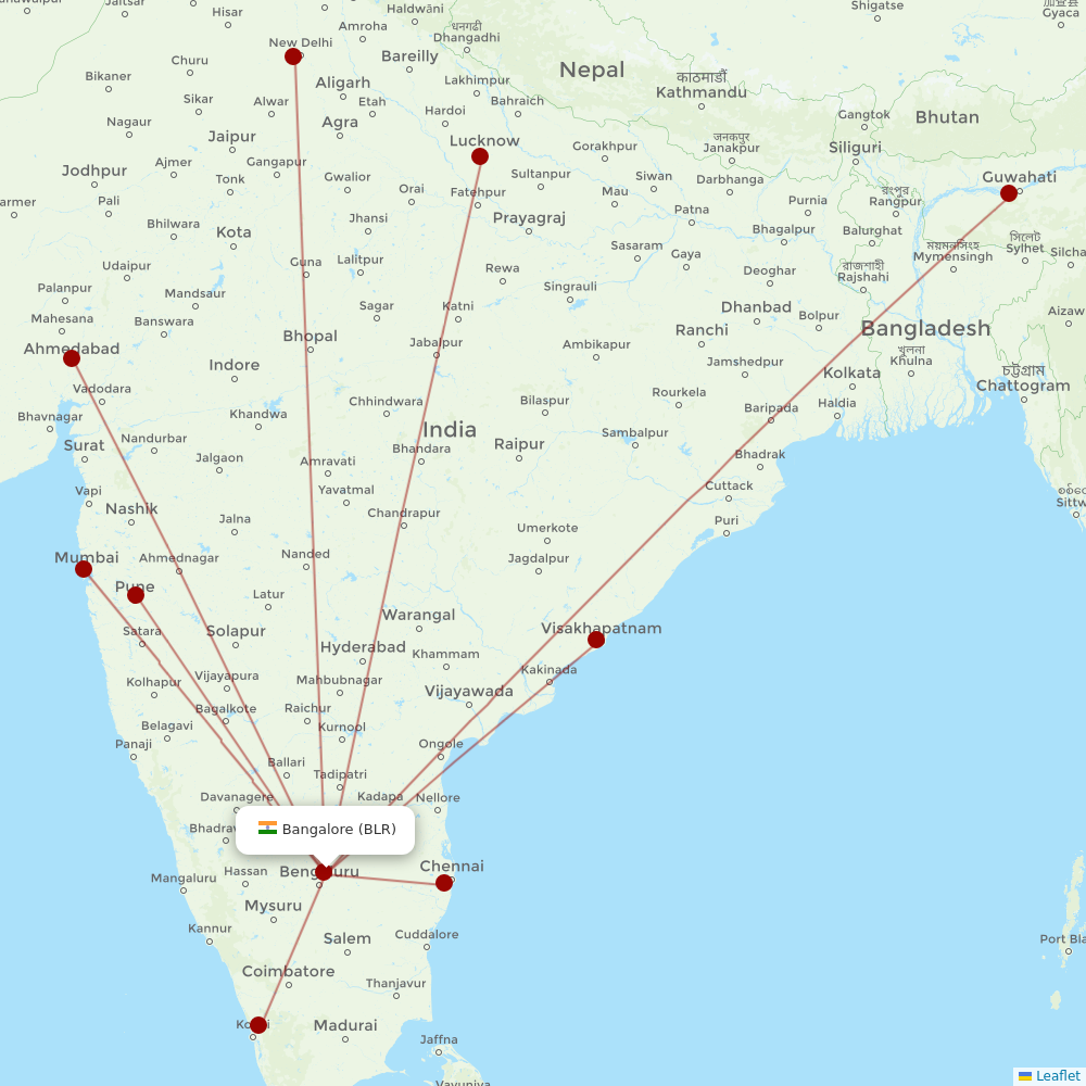 Starlight Airline at BLR route map