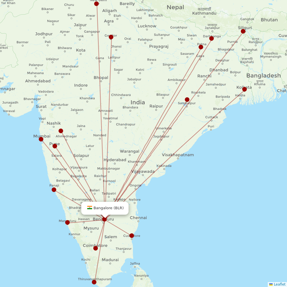 SpiceJet at BLR route map