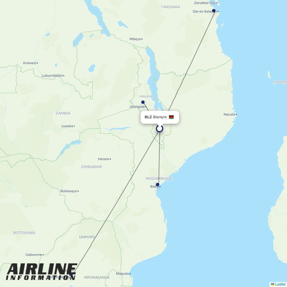 Ethiopian routes from BLZ
