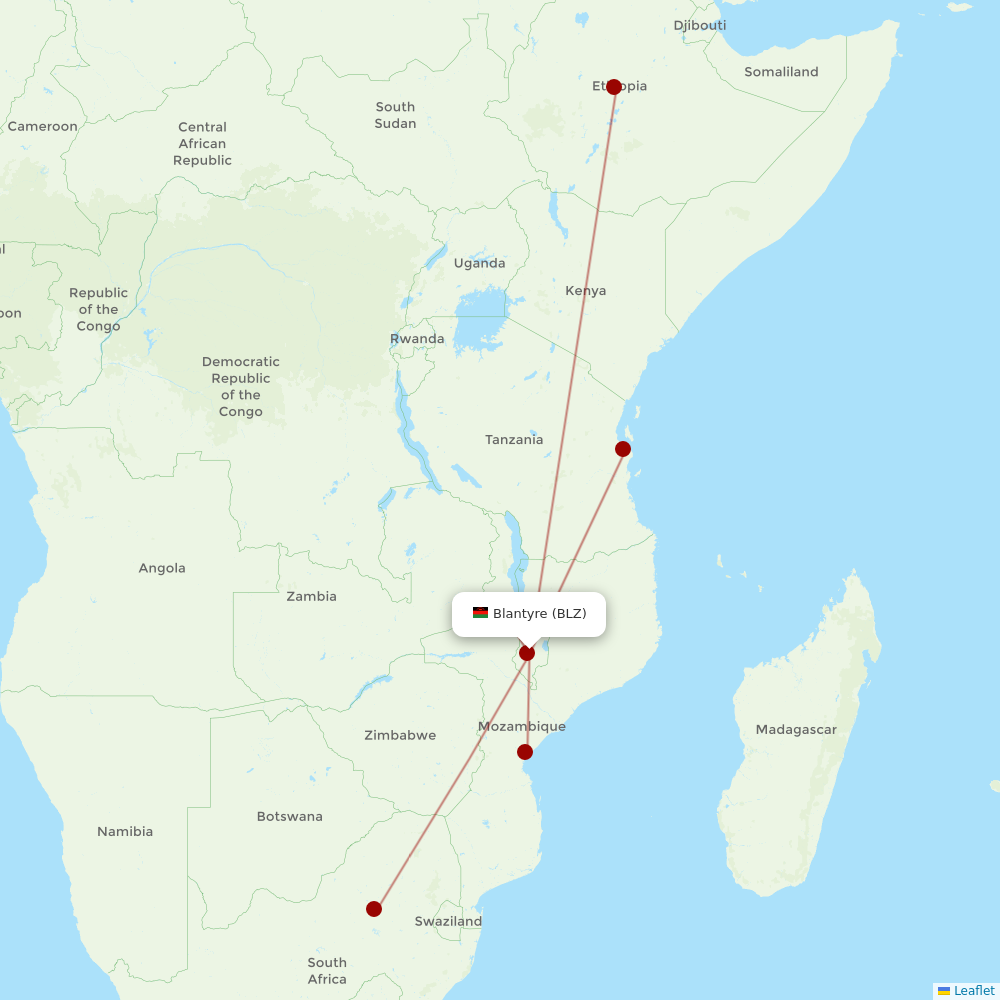 Ethiopian Airlines at BLZ route map
