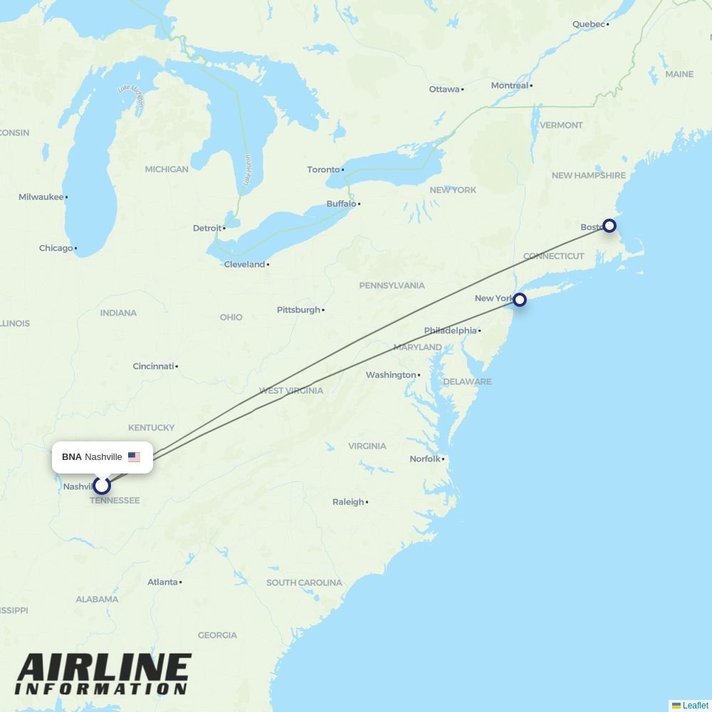 JetBlue routes from BNA