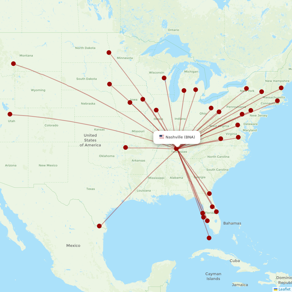 Allegiant Air at BNA route map