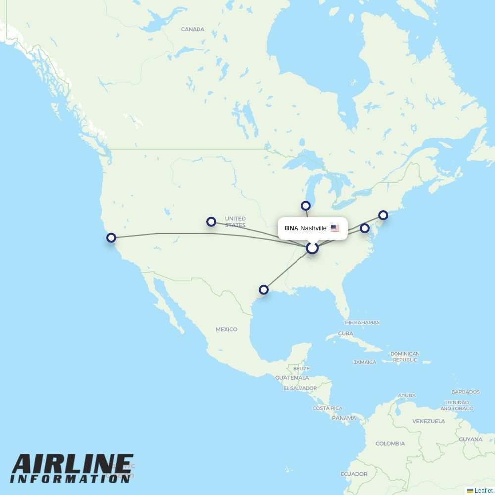 United routes from BNA