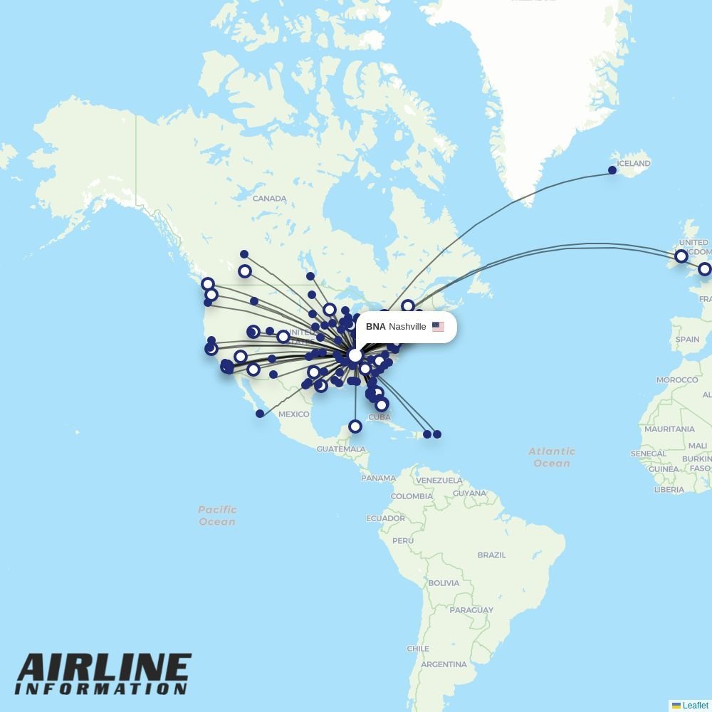 Southwest routes from BNA