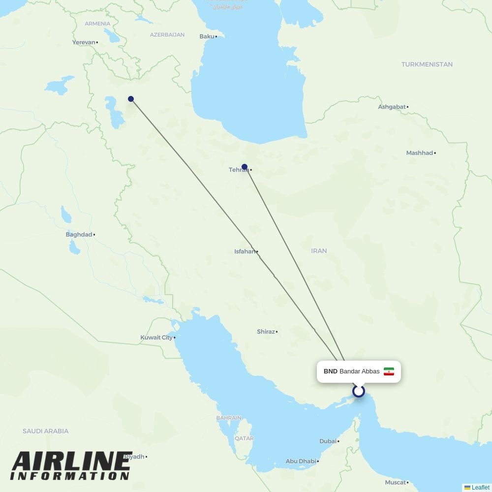 Iran Airtour routes from BND