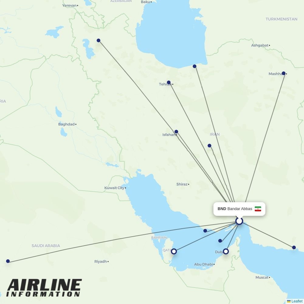 Qeshm Air routes from BND