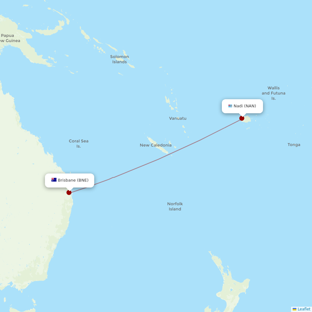 Fiji Airways at BNE route map