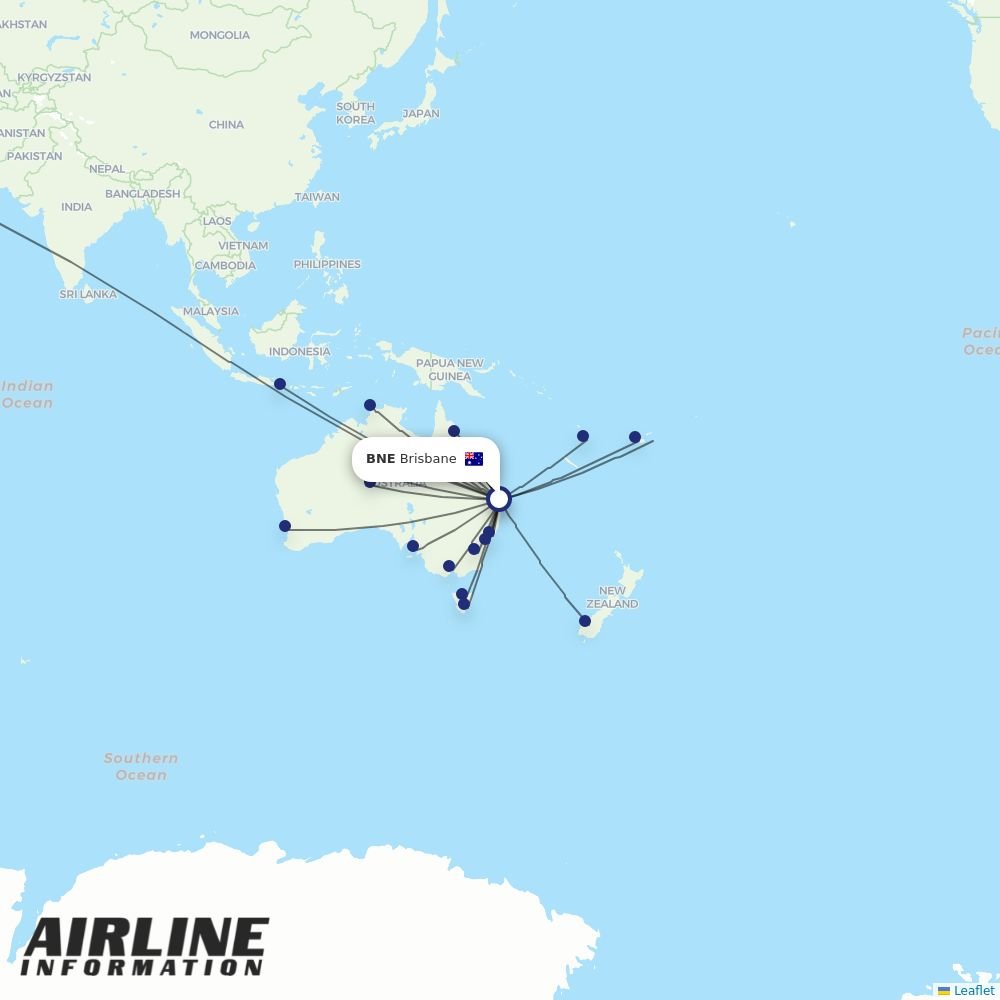 Virgin Australia routes from BNE
