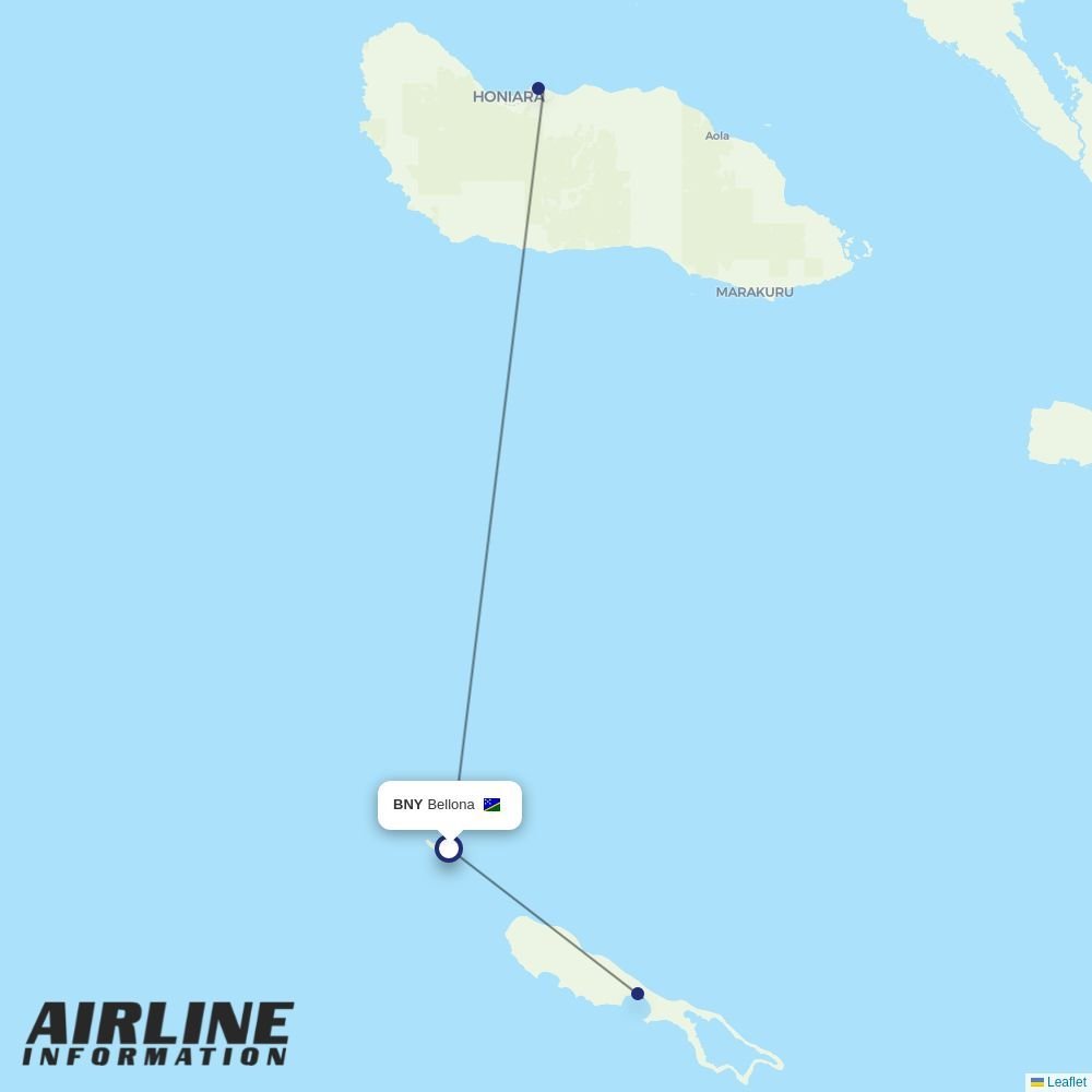 Solomon Airlines routes from BNY