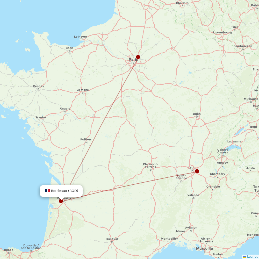 Air France at BOD route map